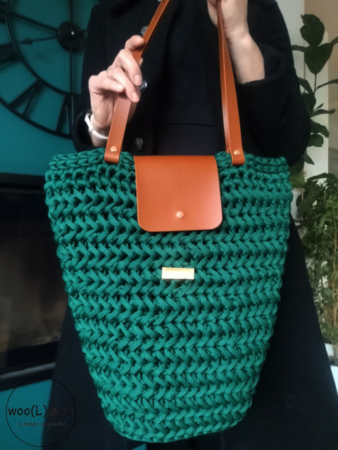 TORBA-KOSZYK RÓŻA - świerk/koniak/złoto